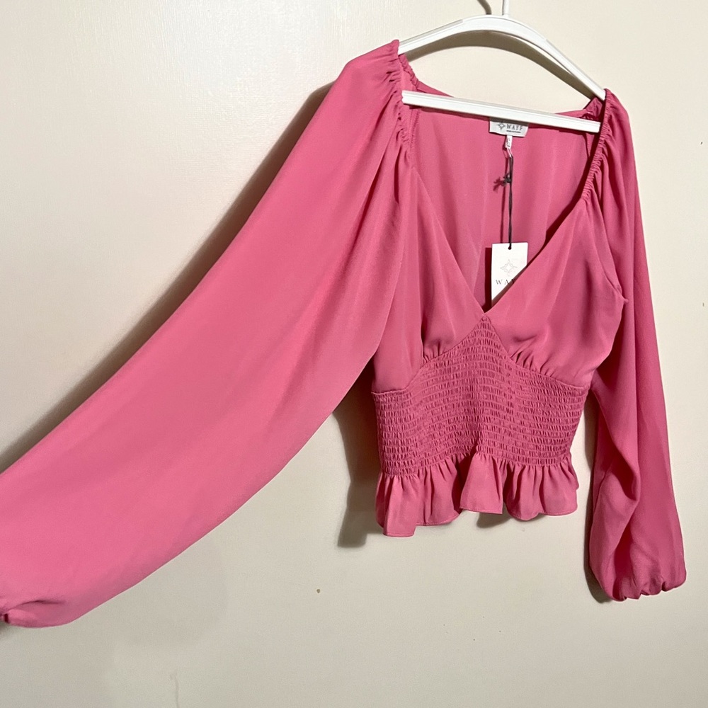 NWT WAYF Pink Smocked Blouse L
